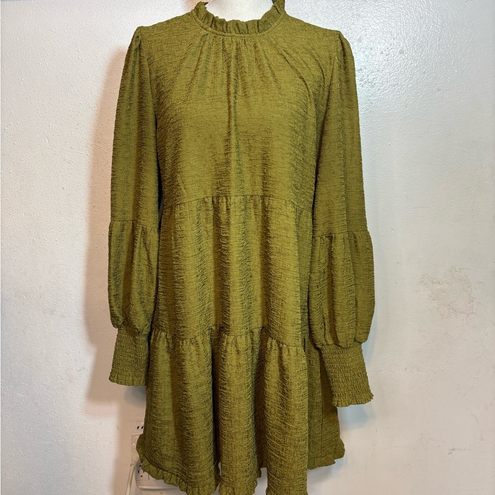Chic Long Sleeve Olive three tear Dress